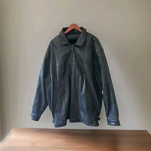 Rare Max USA Men 4X Vintage Genuine Black Leather Jacket 90s Hip Hop Zip Liner